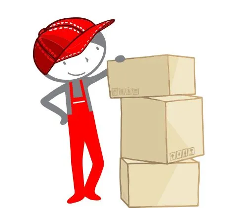 Abbildung zeigt ein Männchen mit gepackten Kartons