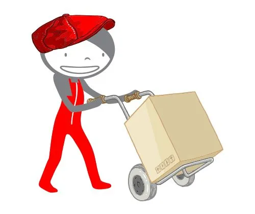 Arbeiter beim Transportieren eines Kartons